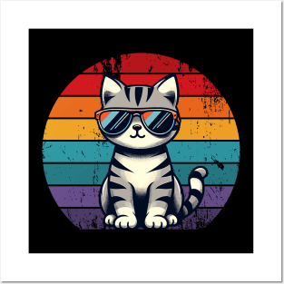 Retro Cat in Sunglasses Novelty Funny Cat Posters and Art